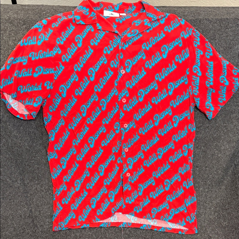Disney Vibrant Red Casual Shirt with Blue Script